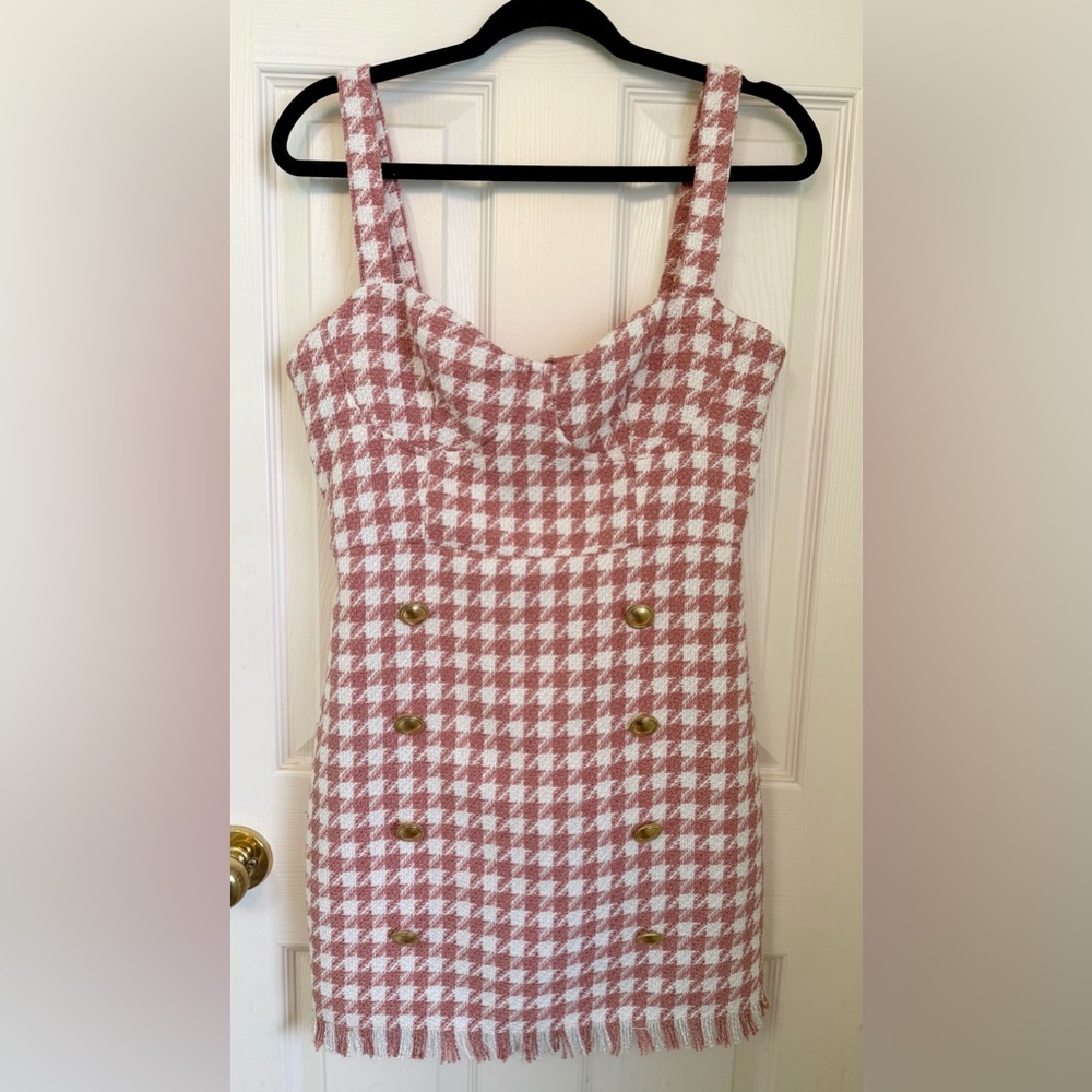 New Forever 21 Pink and White Houndstooth Mini Dress